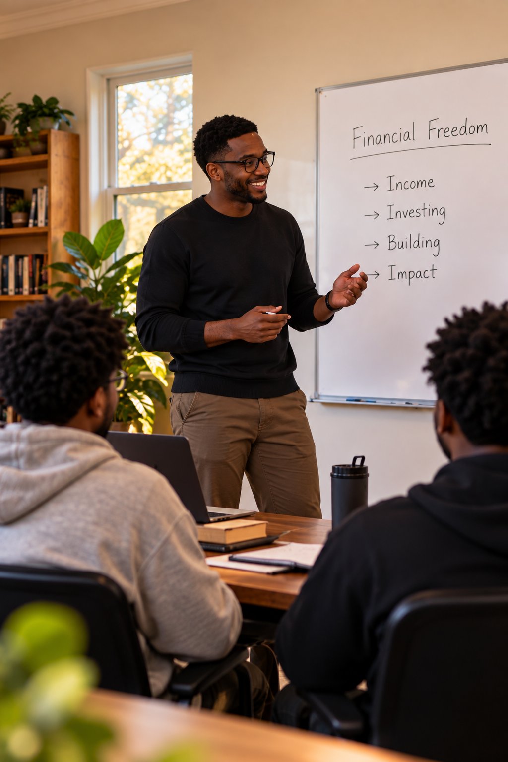 A Financial Leadership class at the whiteboard